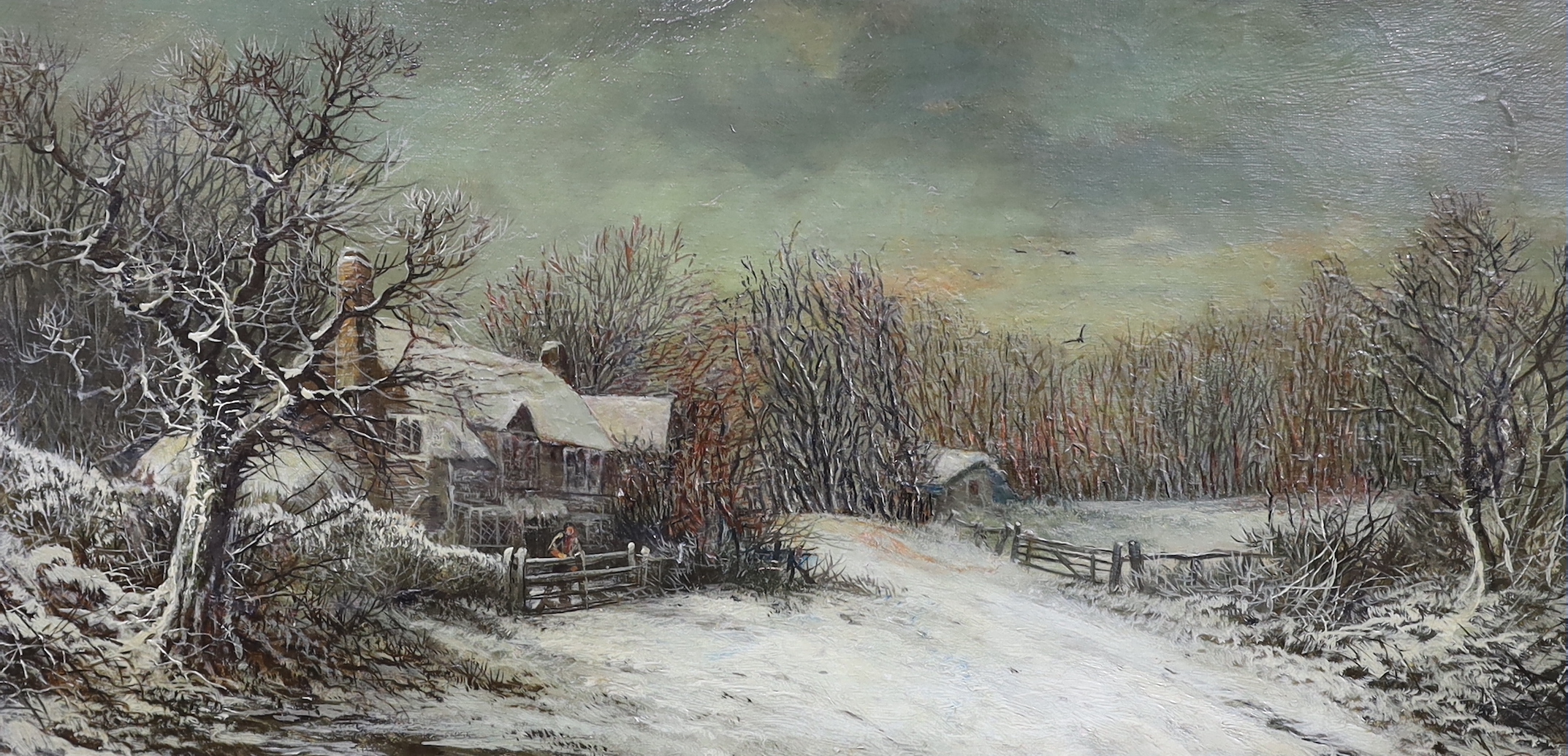 William Stone (fl.1855-93), oil on canvas, Panoramic winter landscape, signed, 29 x 58cm